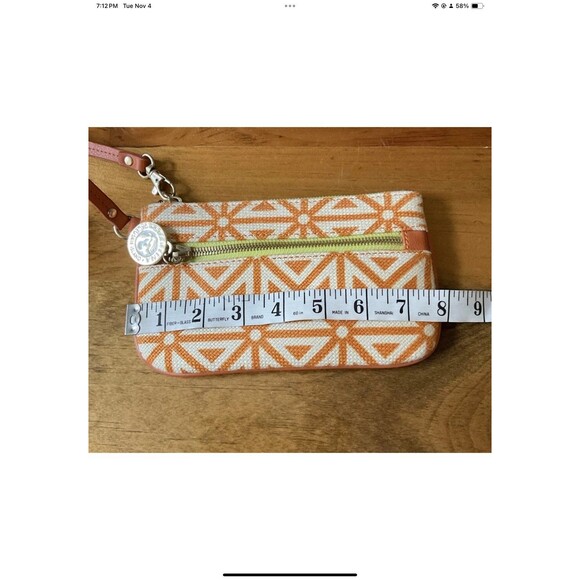 Spartina Daufuskie Island Wristlet in Orange/Ivory Natural Linen/Leather - Picture 6 of 7